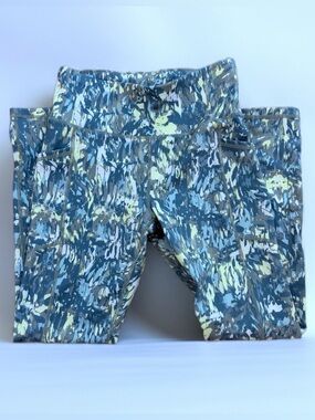 DKNY High Rise Printed Workout Leggings S Gray Yellow Athleisure Clean Girl EUC